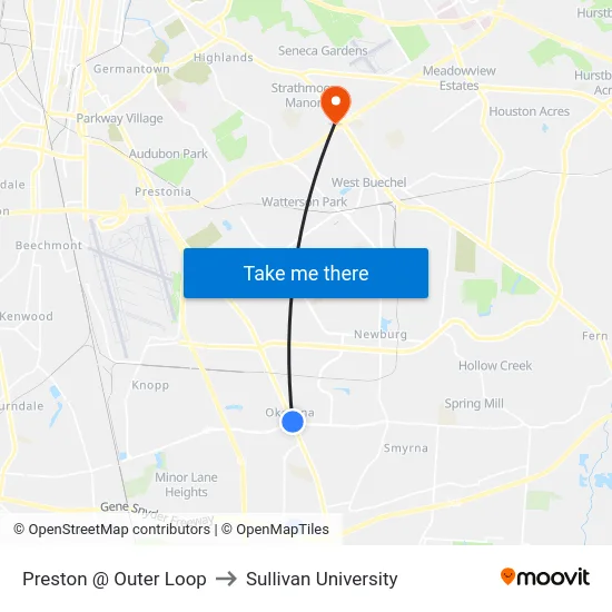 Preston @ Outer Loop to Sullivan University map