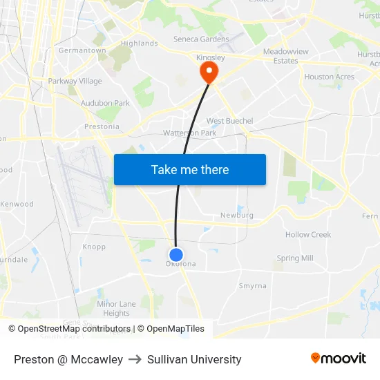 Preston @ Mccawley to Sullivan University map