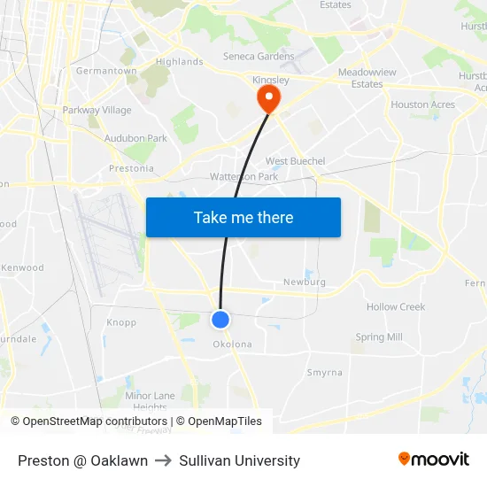 Preston @ Oaklawn to Sullivan University map