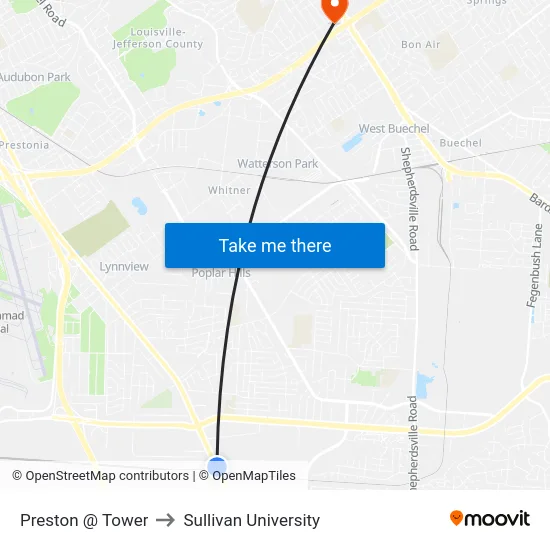 Preston @ Tower to Sullivan University map