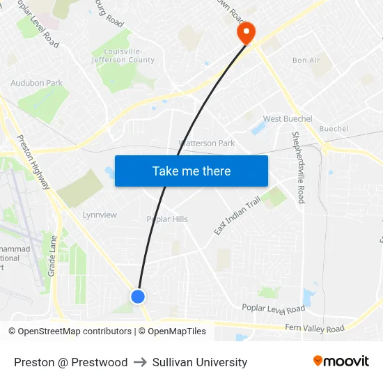 Preston @ Prestwood to Sullivan University map