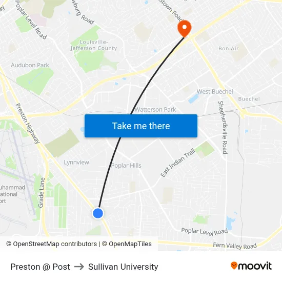 Preston @ Post to Sullivan University map