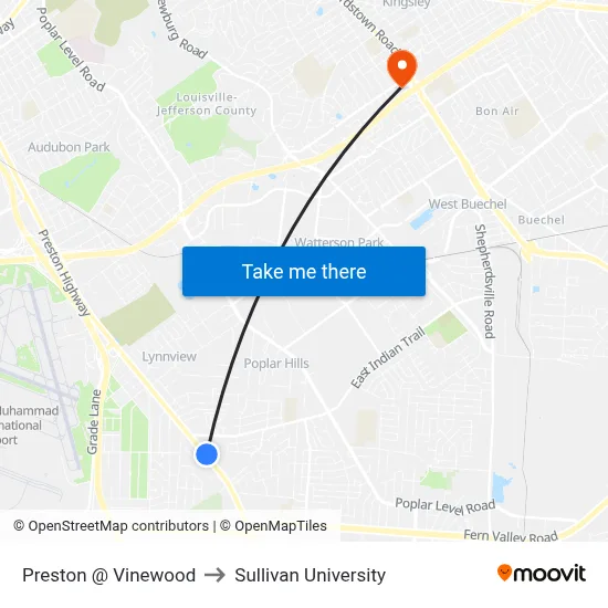 Preston @ Vinewood to Sullivan University map