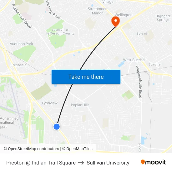 Preston @ Indian Trail Square to Sullivan University map