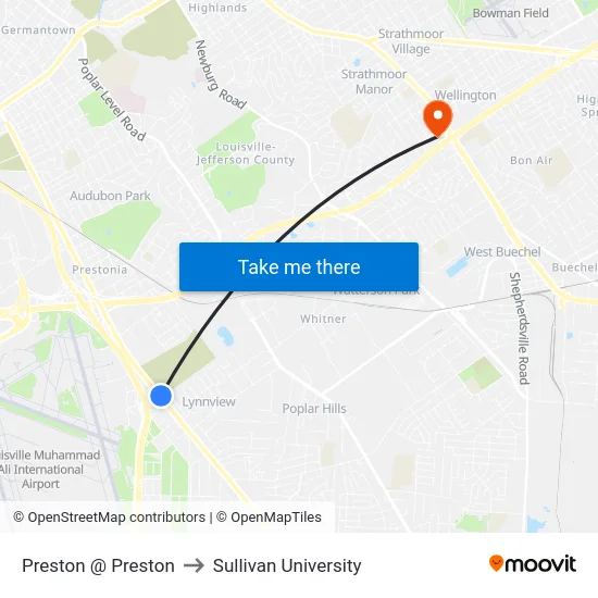 Preston @ Preston to Sullivan University map