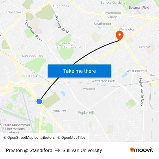 Preston @ Standiford to Sullivan University map