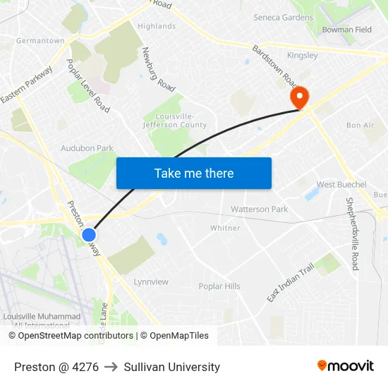 Preston @ 4276 to Sullivan University map