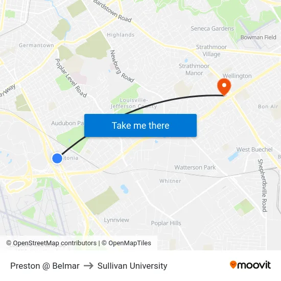 Preston @ Belmar to Sullivan University map
