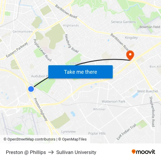Preston @ Phillips to Sullivan University map