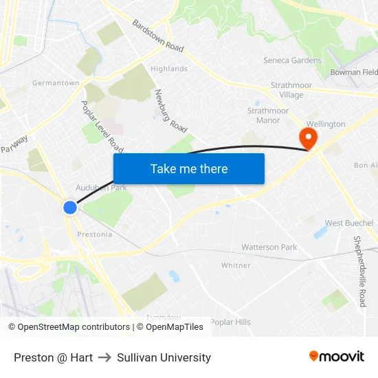 Preston @ Hart to Sullivan University map