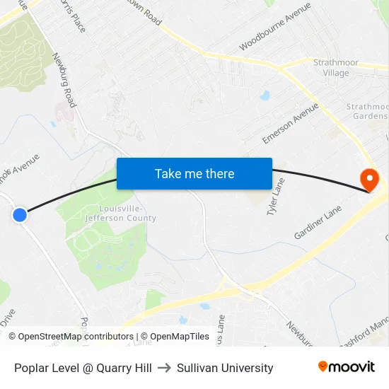 Poplar Level @ Quarry Hill to Sullivan University map