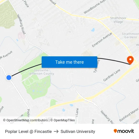 Poplar Level @ Fincastle to Sullivan University map