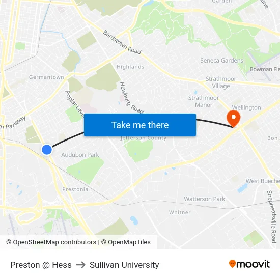 Preston @ Hess to Sullivan University map