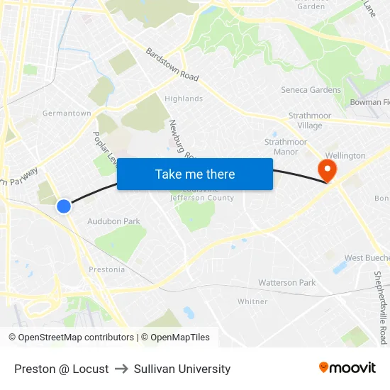 Preston @ Locust to Sullivan University map