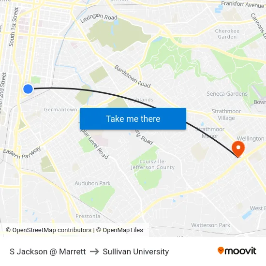 S Jackson @ Marrett to Sullivan University map