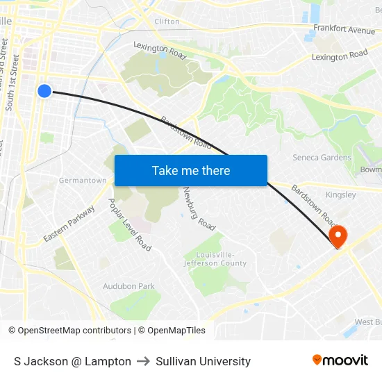 S Jackson @ Lampton to Sullivan University map