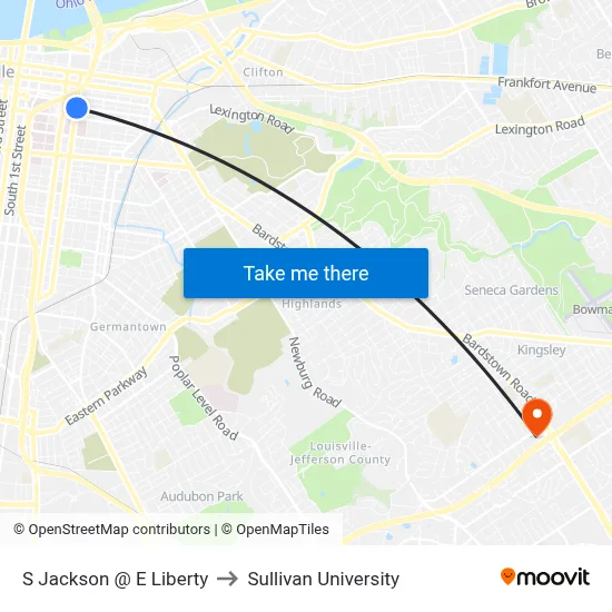 S Jackson @ E Liberty to Sullivan University map