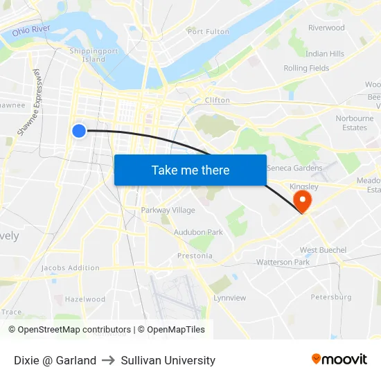 Dixie @ Garland to Sullivan University map