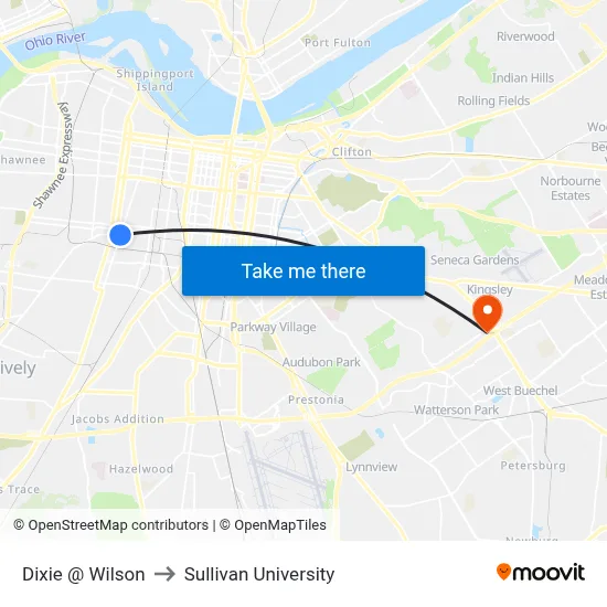 Dixie @ Wilson to Sullivan University map
