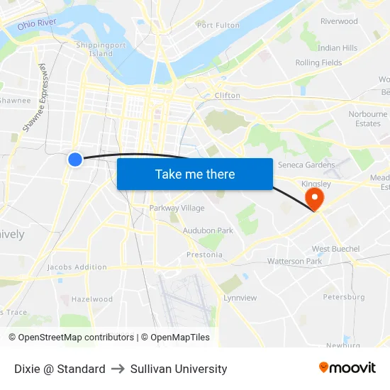 Dixie @ Standard to Sullivan University map