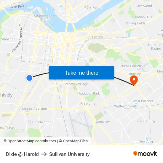 Dixie @ Harold to Sullivan University map