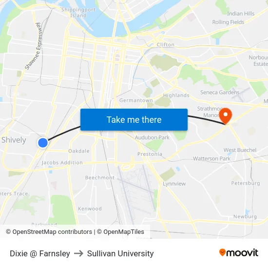 Dixie @ Farnsley to Sullivan University map
