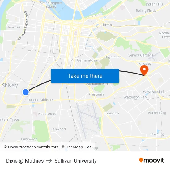 Dixie @ Mathies to Sullivan University map