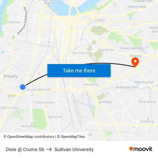 Dixie @ Crums Sb to Sullivan University map