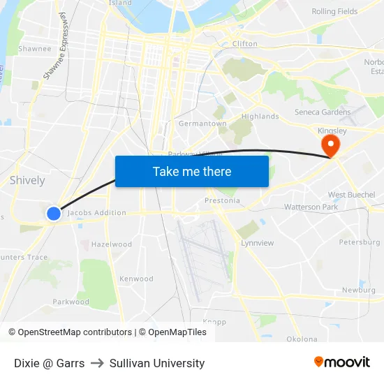 Dixie @ Garrs to Sullivan University map