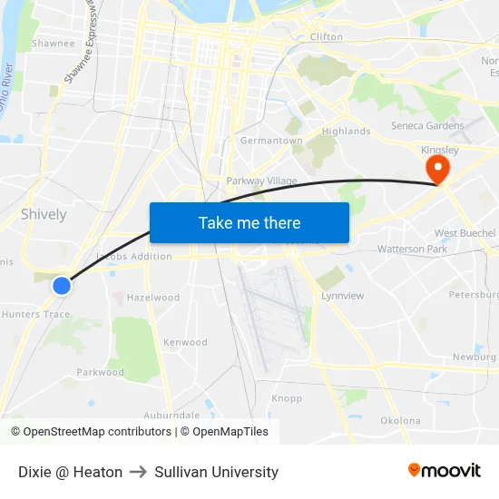 Dixie @ Heaton to Sullivan University map