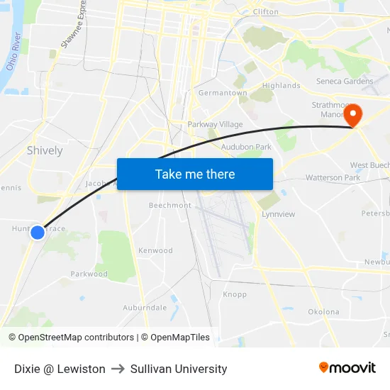 Dixie @ Lewiston to Sullivan University map