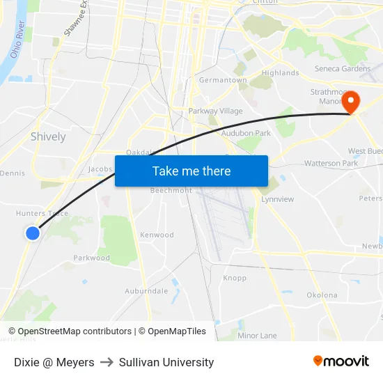 Dixie @ Meyers to Sullivan University map