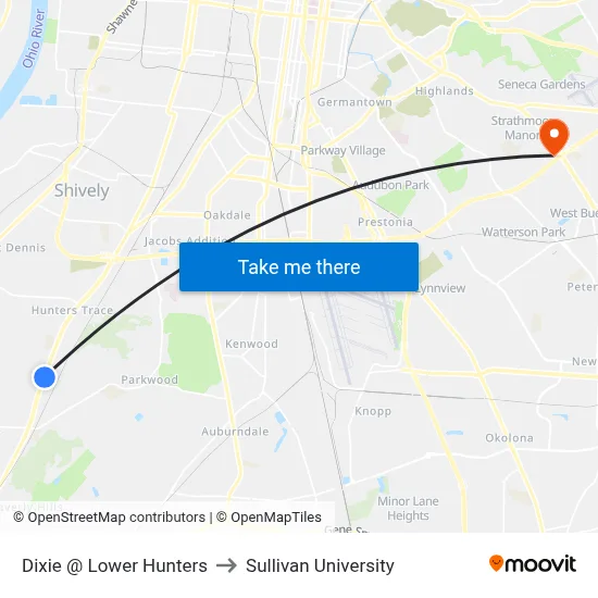 Dixie @ Lower Hunters to Sullivan University map