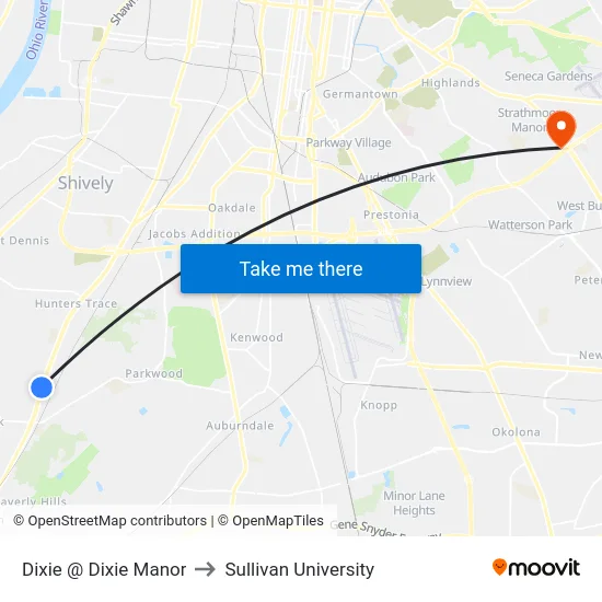 Dixie @ Dixie Manor to Sullivan University map