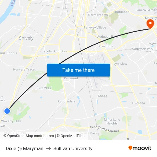 Dixie @ Maryman to Sullivan University map