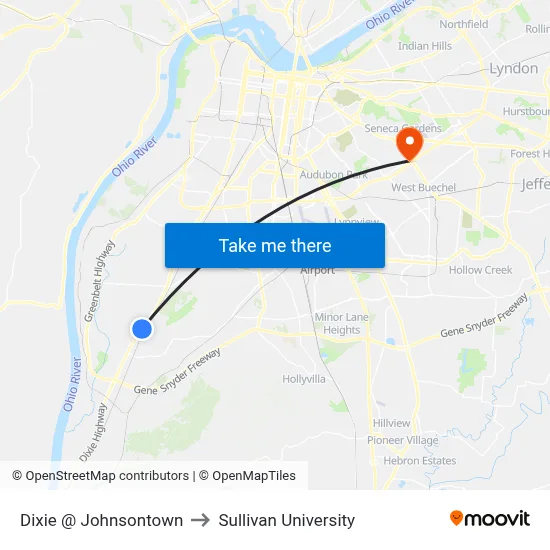 Dixie @ Johnsontown to Sullivan University map