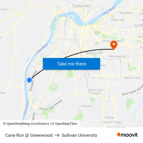Cane Run @ Greenwood to Sullivan University map