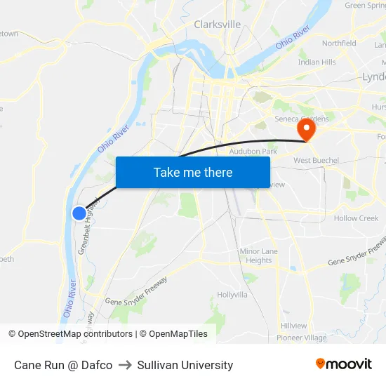 Cane Run @ Dafco to Sullivan University map