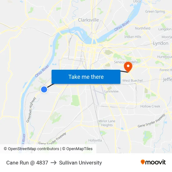 Cane Run @ 4837 to Sullivan University map