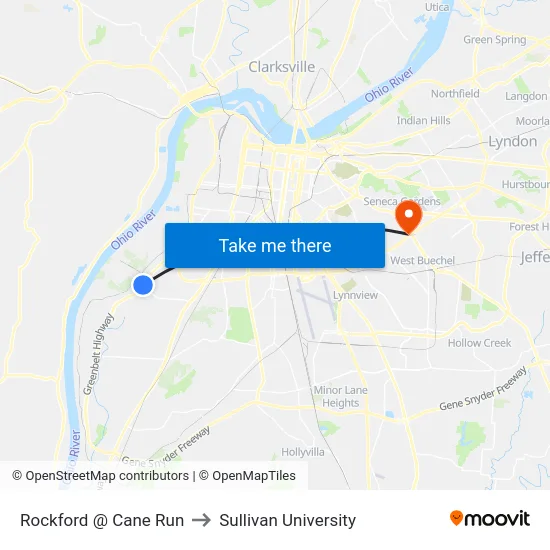 Rockford @ Cane Run to Sullivan University map