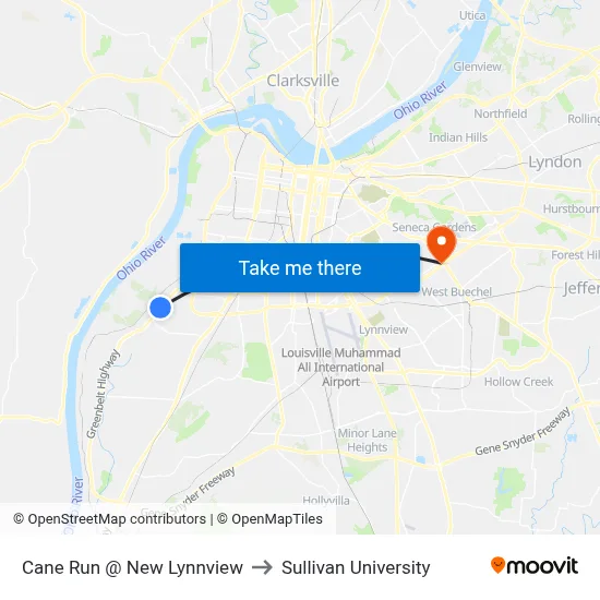 Cane Run @ New Lynnview to Sullivan University map