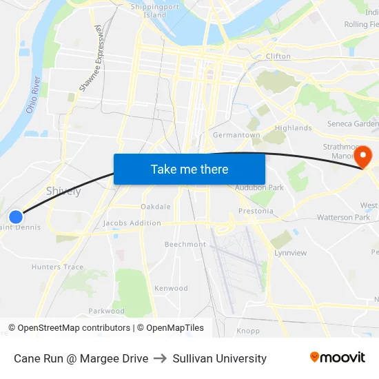 Cane Run @ Margee Drive to Sullivan University map