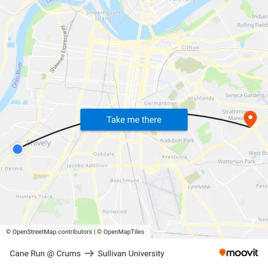 Cane Run @ Crums to Sullivan University map