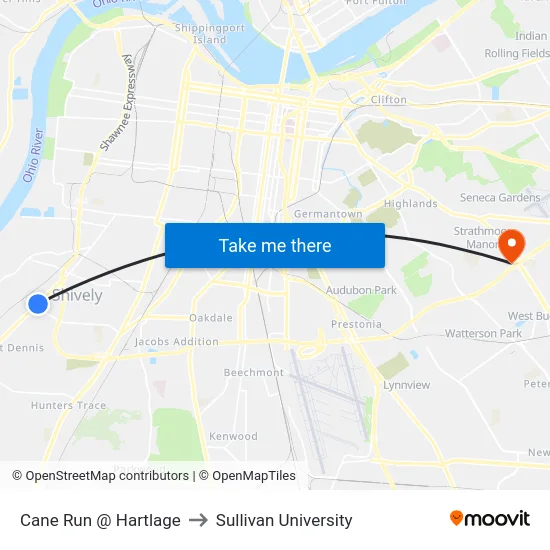 Cane Run @ Hartlage to Sullivan University map