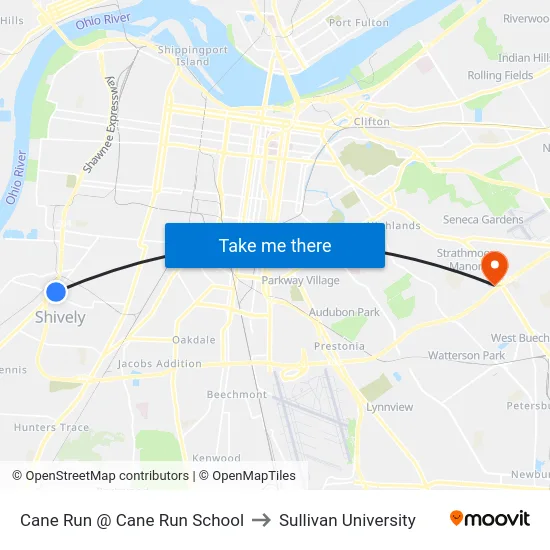Cane Run @ Cane Run School to Sullivan University map