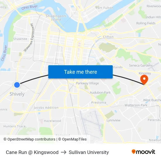 Cane Run @ Kingswood to Sullivan University map