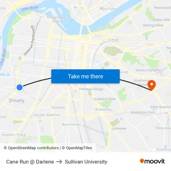 Cane Run @ Darlene to Sullivan University map