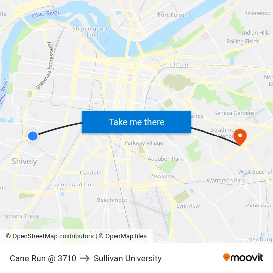 Cane Run @ 3710 to Sullivan University map