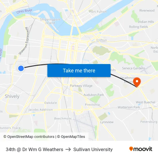 34th @ Dr Wm G Weathers to Sullivan University map