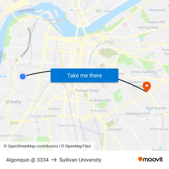 Algonquin @ 3334 to Sullivan University map